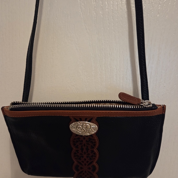 Brighton Gypsy Lace Navy Blue and Brown Crossbody Bag with Silver Emblem - Picture 9 of 9